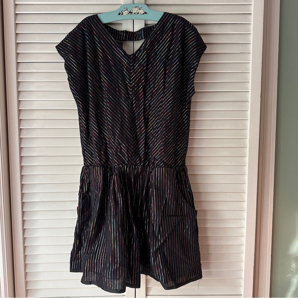 Tea Collection Metallic Multicolored Striped Black Dress